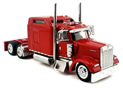 Kenworth W900L Truck Tractor with Sleeper Cab Red and Covered Grain Trailer White with Red Tarp Combo Set 1/87 (HO) Plastic Model Car by HO Logistics image 3