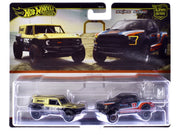 Ford Bronco R Gold Metallic and Black and 2017 Ford F-150 Raptor Pickup Truck #17 Black with Stripes "Car Culture" Set of 2 Cars Diecast Model Cars by Hot Wheels image 3