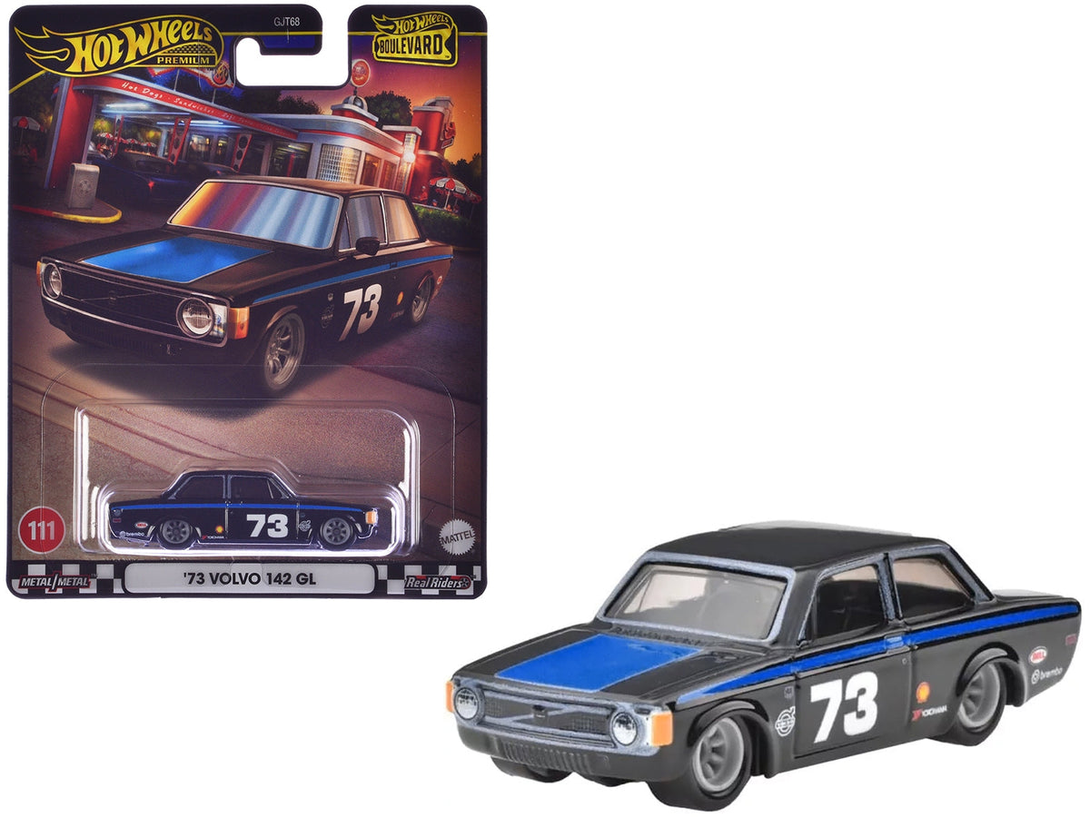 1973 Volvo 142 GL #73 Black with Blue Stripes and Hood "Boulevard" Series Diecast Model Car by Hot Wheels image 3