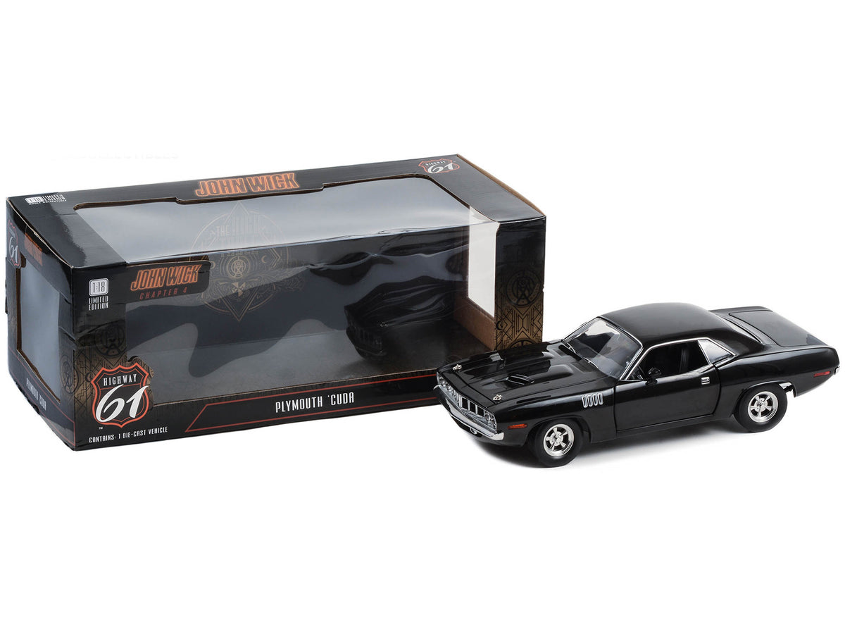Plymouth Barracuda Black "John Wick: Chapter 4" (2023) Movie 1/18 Diecast Model Car by Highway 61