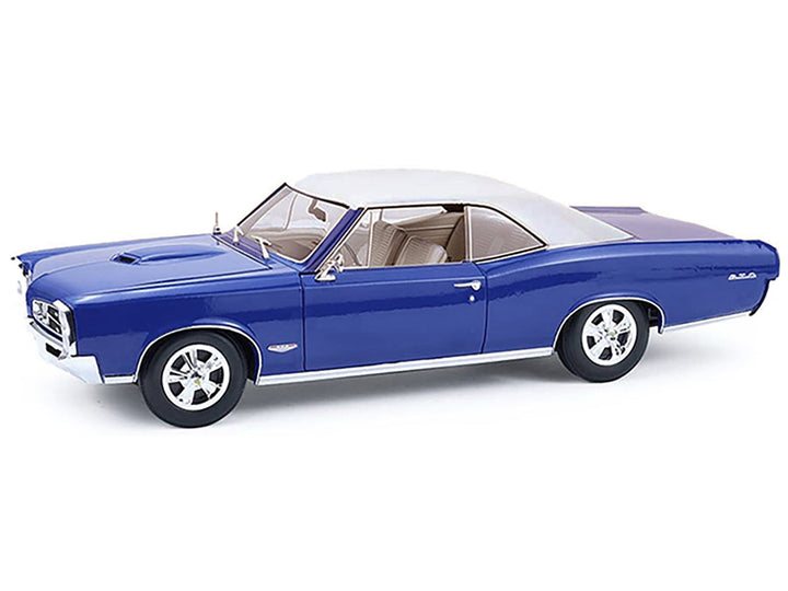 1966 Pontiac GTO Barrier Blue with White Top and Interior 1/18 Diecast Model Car by Highway 61 image 2