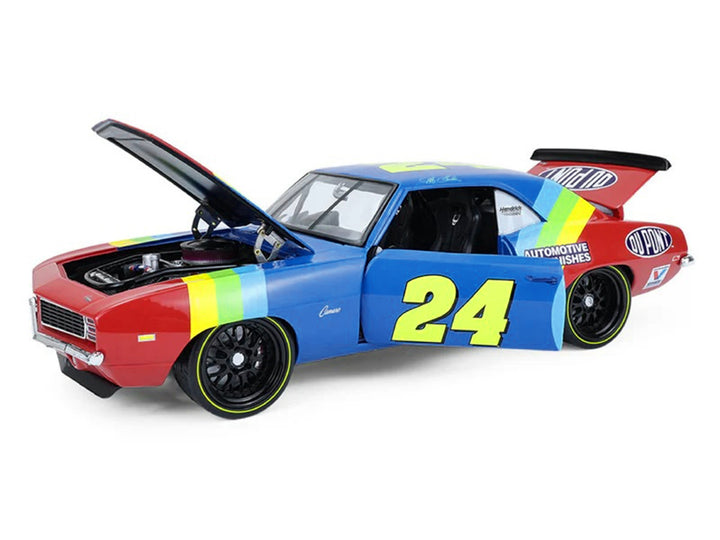 1969 Chevrolet Camaro #24 Jeff Gordon "Hendrick Motorsports First Win Tribute" Blue and Red with Rainbow Stripes 1/18 Diecast Model Car by Highway 61 image 2
