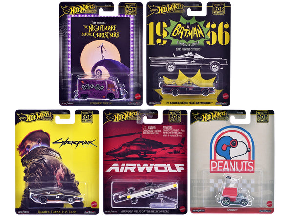 "Pop Culture 2025" 5 piece Set M "Premium Series" Diecast Model Cars by Hot Wheels