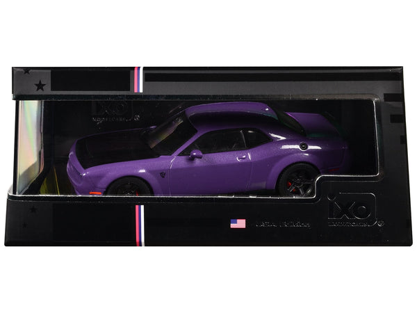 2018 Dodge Challenger SRT Demon Plum Crazy Metallic with Matt Black Hood 1/43 Diecast Model Car by IXO Models