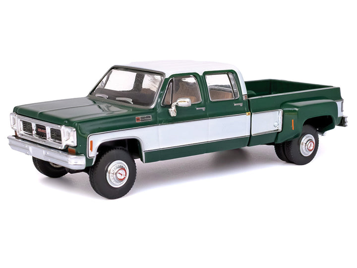 1973 GMC Sierra Grande 3500 Crew Cab Dually Pickup Truck Green and White 1/64 Diecast Model by IXO Models image 2