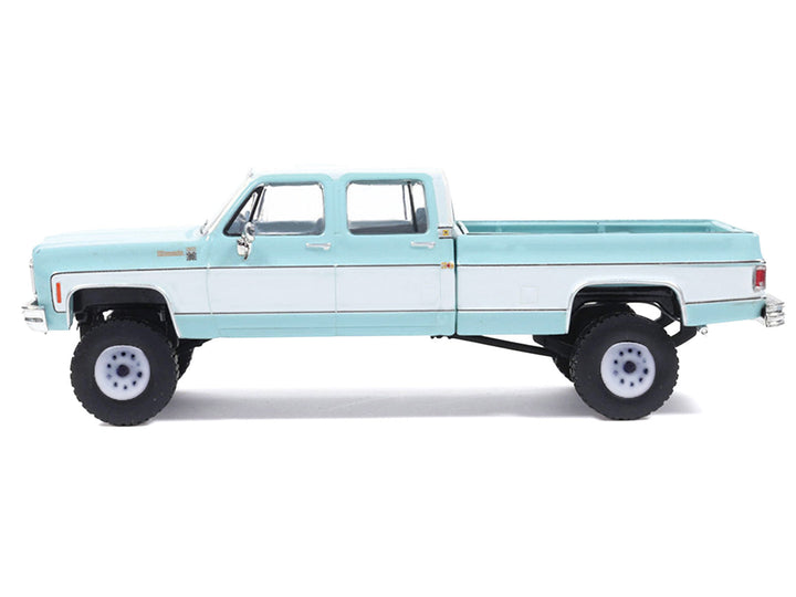 1978 Chevrolet Silverado K30 Crew Cab Pickup Truck Light Blue and White with Blue Interior 1/64 Diecast Model by IXO Models image 2