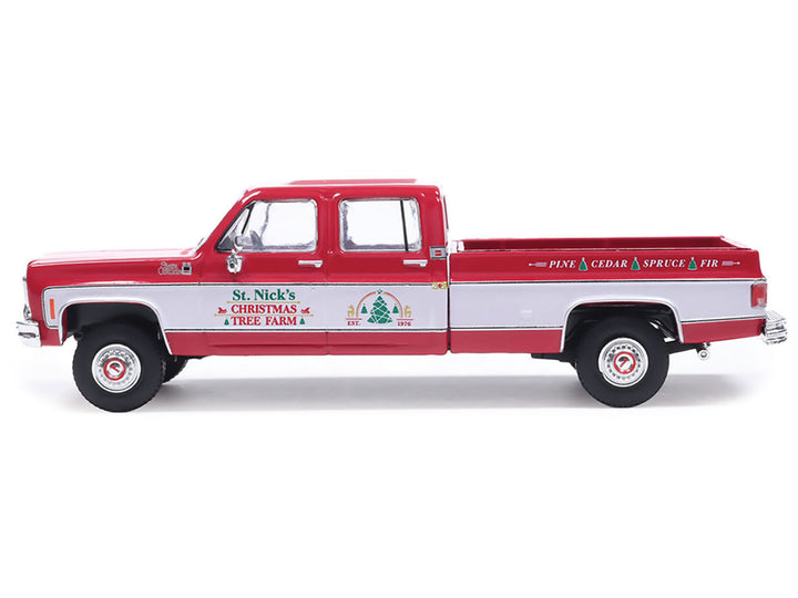 1976 GMC Sierra Grande K2500 Wideside Pickup Truck "St. Nick's Christmas Tree Farm" Red with White Sides "Christmas Limited Edition" 1/64 Diecast Model Car by IXO Models image 2
