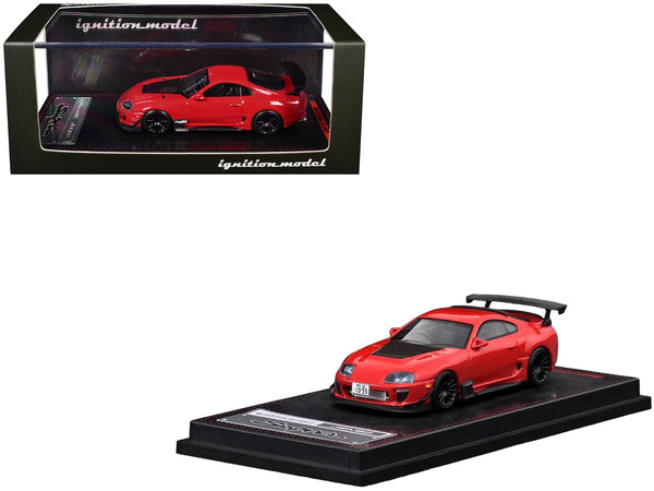 Toyota Supra (JZA80) RZ RHD (Right Hand Drive) Red with Carbon Hood 1/64 Diecast Model Car by Ignition Model