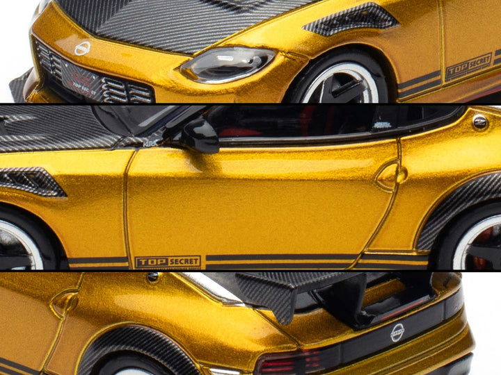 Nissan Fairlady Z Top Secret (RZ34) RHD (Right Hand Drive) Gold Metallic with Carbon Hood and Black Top 1/64 Diecast Model Car by Inno Models image 2