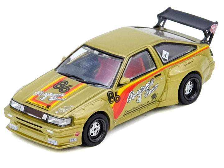 Toyota Levin (AE86) RHD (Right Hand Drive) #86 "Pandem Rocket Bunny" Gold Metallic with Stripes 1/64 Diecast Model Car by Inno Models image 2