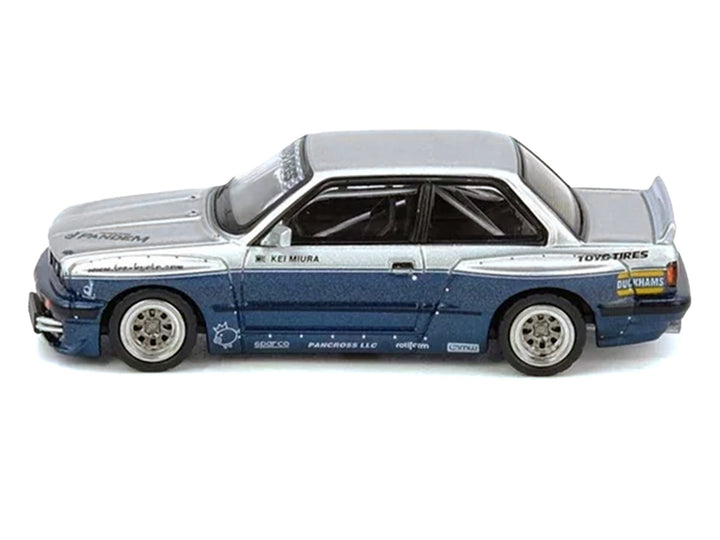 Pandem E30 M3 Silver Metallic and Dark Blue 1/64 Diecast Model Car by Inno Models image 2