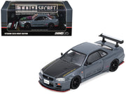 Nissan Skyline GT-R (R34) "Top Secret" RHD (Right Hand Drive) Stealth Gray with Carbon Hood "GTSHOW 2025 Event Edition" 1/64 Diecast Model Car by Inno Models
