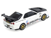 Nissan Skyline GT-R (R34) "Top Secret" RHD (Right Hand Drive) White with Carbon Hood 1/64 Diecast Model Car by Inno Models image 2