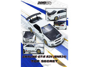 Nissan Skyline GT-R (R34) "Top Secret" RHD (Right Hand Drive) White with Carbon Hood 1/64 Diecast Model Car by Inno Models image 4