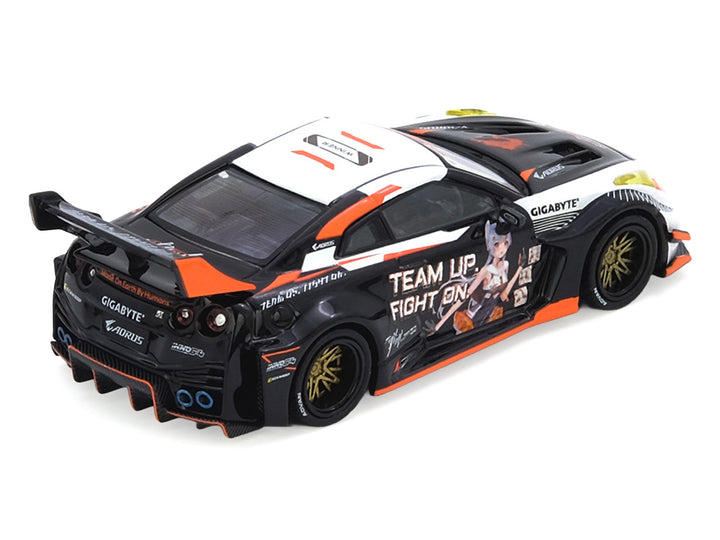 Nissan GT-R (R35) Widebody RHD (Right Hand Drive) Black and White with Graphics "AORUS X INNO64 Limited Edition" 1/64 Diecast Model Car by Inno Models image 2
