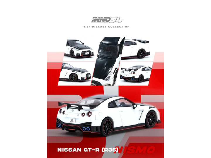 Nissan GT-R (R35) Nismo RHD (Right Hand Drive) White with Carbon Hood and Top 1/64 Diecast Model Car by Inno Models image 2