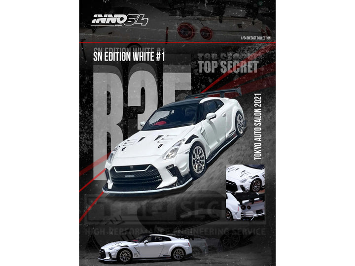 Nissan GT-R (R35) "Top Secret" RHD (Right Hand Drive) White with Black Top "Tokyo Auto Salon 2021" 1/64 Diecast Model Car by Inno Models image 2