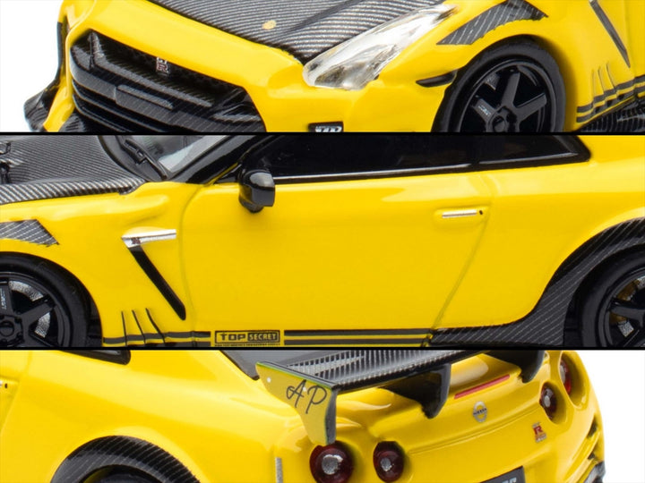 Nissan GT-R (R35) RHD (Right Hand Drive) Yellow with Carbon Hood and Black Top "The Model Car Show Singapore 2025 Event Edition" 1/64 Diecast Model Car by Inno Models image 2