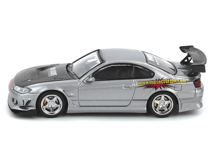 Nissan "Top Secret" Silvia (S15) RHD (Right Hand Drive) Silver Metallic with Carbon Hood 1/64 Diecast Model Car by Inno Models image 2