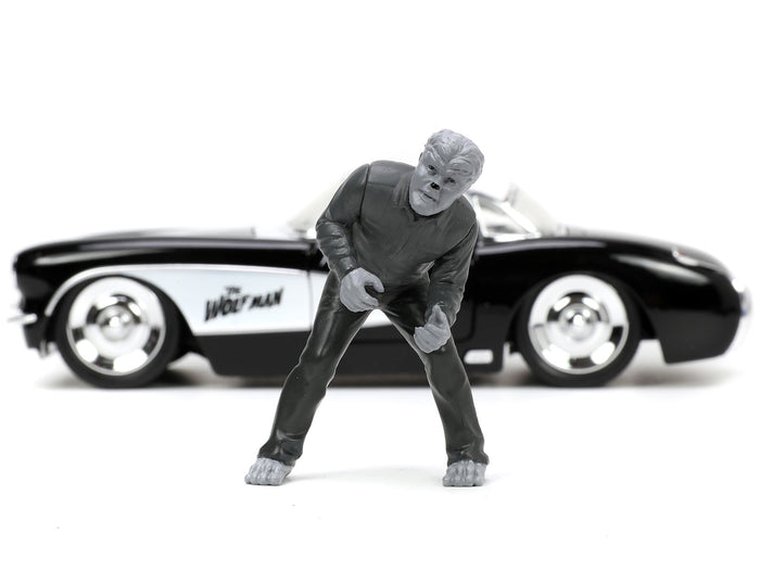Jada 1957 Chevrolet Corvette black white top Wolfman figure set 1:24 JA32195, product image 1