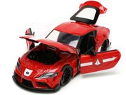 2020 Toyota Supra Red with Graphics and Miriya Sterling Diecast Figurine "Robotech" "Hollywood Rides" Series 1/24 Diecast Model Car by Jada image 3