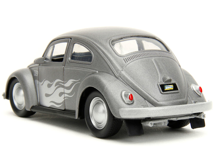 1959 Volkswagen Beetle Gray Metallic with Silver Flames and Boxing Gloves Accessory "Punch Buggy" Series 1/32 Diecast Model Car by Jada image 2