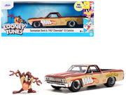1967 Chevrolet El Camino Brown and Beige with Graphics and Tasmanian Devil (Taz) Diecast Figure "Looney Tunes" "Hollywood Rides" Series 1/24 Diecast Model Car by Jada image 2