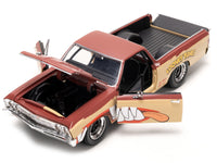 1967 Chevrolet El Camino Brown and Beige with Graphics and Tasmanian Devil (Taz) Diecast Figure "Looney Tunes" "Hollywood Rides" Series 1/24 Diecast Model Car by Jada image 4
