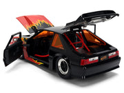 1989 Ford Mustang GT Black with Red Flame Graphics and Chester Cheetah Diecast Figure "Cheetos Flamin' Hot" "Hollywood Rides" Series 1/24 Diecast Model Car by Jada image 3