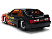 1989 Ford Mustang GT Black with Red Flame Graphics and Chester Cheetah Diecast Figure "Cheetos Flamin' Hot" "Hollywood Rides" Series 1/24 Diecast Model Car by Jada image 4