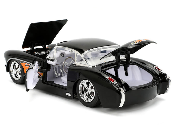 1957 Chevrolet Corvette Black with Flame Graphics and White Interior "Bigtime Muscle" Series 1/24 Diecast Model Car by Jada image 2