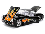 1957 Chevrolet Corvette Black with Flame Graphics and White Interior "Bigtime Muscle" Series 1/24 Diecast Model Car by Jada image 4