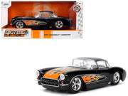 1957 Chevrolet Corvette Black with Flame Graphics and White Interior "Bigtime Muscle" Series 1/24 Diecast Model Car by Jada image 5