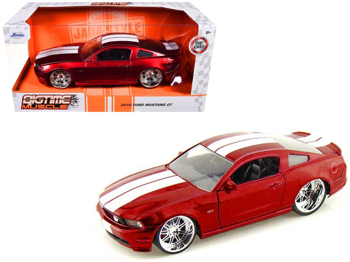 2010 Ford Mustang GT Red Metallic with White Stripes "Bigtime Muscle" Series 1/24 Diecast Model Car by Jada image 2