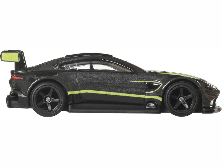 Aston Martin Vantage GTE Dark Gray Metallic with Lime Green Stripes "Euro Speed" Series Diecast Model Car by Hot Wheels image 2