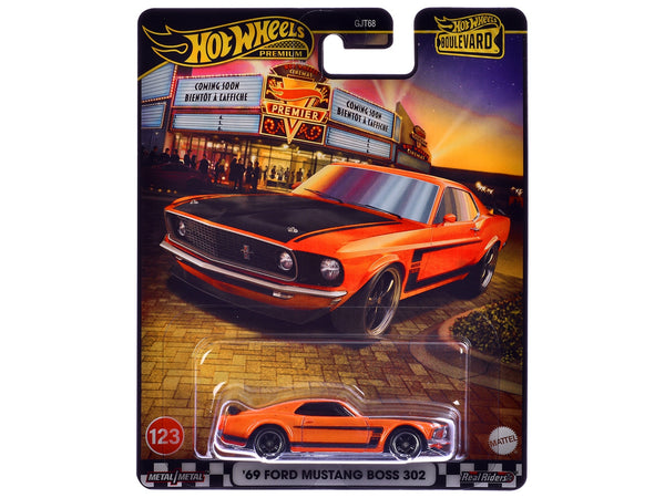 1969 Ford Mustang Boss 302 Orange with Black Stripes and Hood "Boulevard" Series Diecast Model Car by Hot Wheels