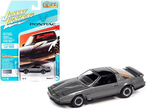 Johnny Lightning 1984 Pontiac Firebird Trans Am Silver Sand Gray metallic black roof 1:64 JLCG025-JLSP148A, view 1