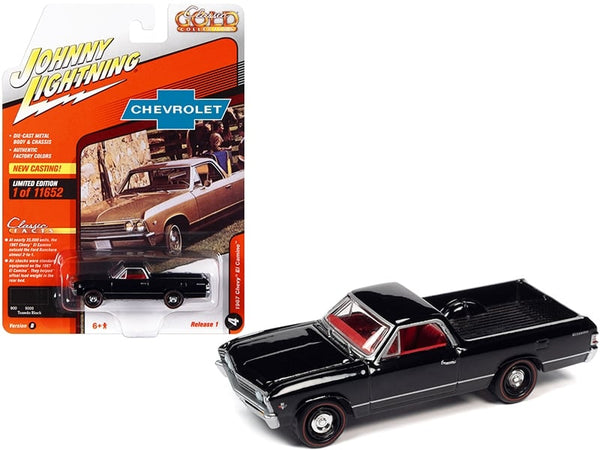 Johnny Lightning 1967 Chevrolet El Camino in Tuxedo Black with red interior.
