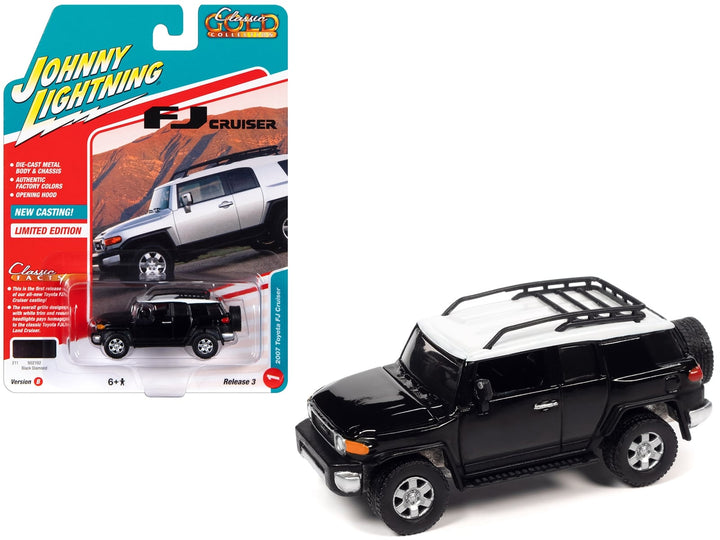 2007 Toyota FJ Cruiser Black Diamond with White Top and Roofrack "Classic Gold Collection" Series Limited Edition 1/64 Diecast Model Car by Johnny Lightning image 2