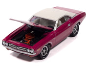 1971 Dodge Challenger R/T Panther Pink with White Top and Interior "Classic Gold Collection" 1/64 Diecast Model Car by Johnny Lightning image 3