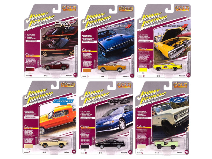 Johnny Lightning Classic Gold 2025 Release 1 Set B six-vehicle assortment.