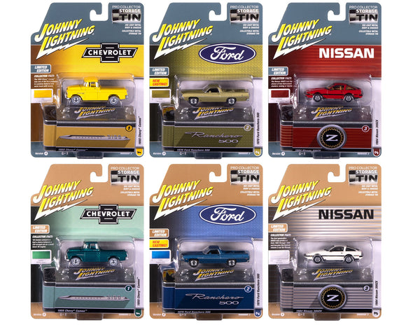 Johnny Lightning Collector's Tins 2025 Release 3 six-vehicle assortment.