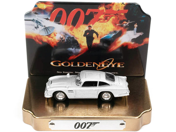 Johnny Lightning Aston Martin DB5 in silver, GoldenEye collectible-tin release.