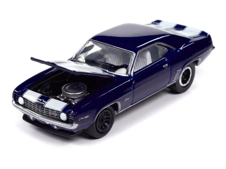 1969 Chevrolet Camaro Z28 Blue Metallic with White Stripes and Interior "Muscle Cars USA" Series 1/64 Diecast Model Car by Johnny Lightning image 2