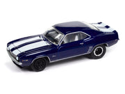 1969 Chevrolet Camaro Z28 Blue Metallic with White Stripes and Interior "Muscle Cars USA" Series 1/64 Diecast Model Car by Johnny Lightning image 3