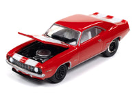 Johnny Lightning 1969 Camaro Z28 in red with white stripes.