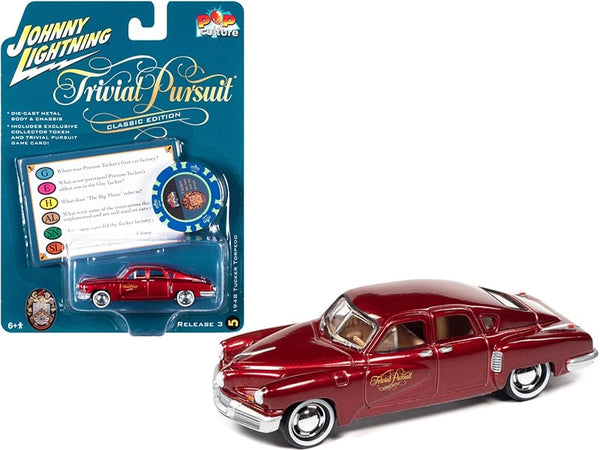 Johnny Lightning 1948 Tucker Torpedo in Red Maroon metallic, Trivial Pursuit release.