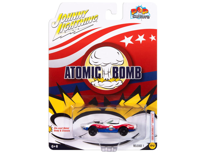 1969 Chevrolet Corvette "Atomic Bomb" White with Red and Blue Graphics "Stuntman Mike's Ride Along Racing" "Pop Culture" 2025 Release 1 1/64 Diecast Model Car by Johnny Lightning image 2