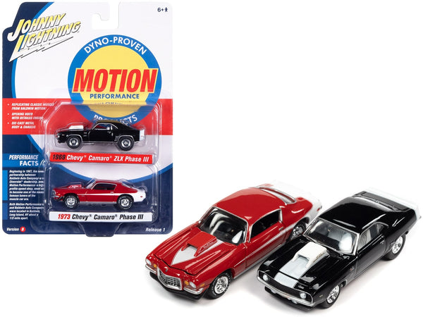 Johnny Lightning Baldwin Motion Camaro two-pack in black and red.