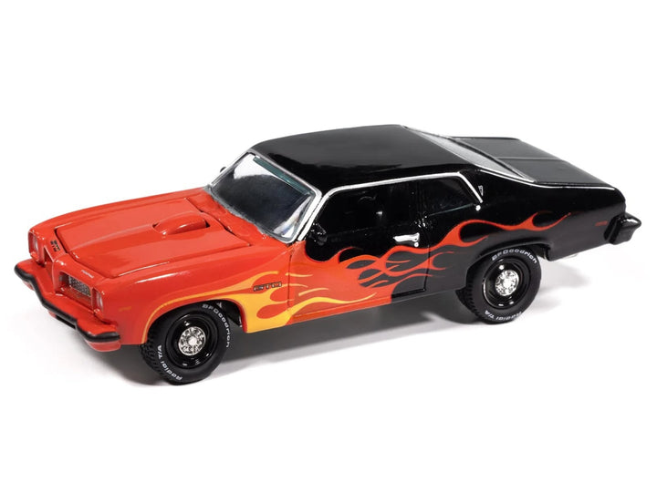 1974 Pontiac GTO Black and Red with Flame Graphics "Black with Flames" Series 1/64 Diecast Model Car by Johnny Lightning image 2